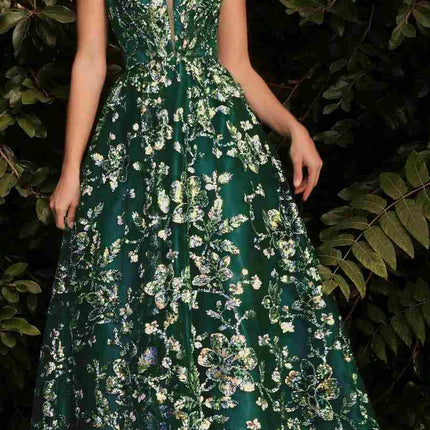 Cinderella Divine CB073 Floor Length Luminescent Floral Sequin Print Ball Gown