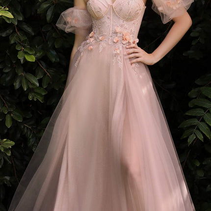 Cinderella Divine CB080 Long Strapless Tulle Floral Ball Gown