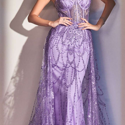 Cinderella Divine CB095 Strapless Lace Fitted Gown with Over Skirt