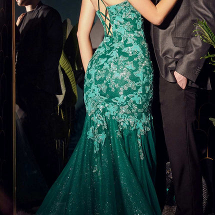 Ladivine CB112 Floor Length Butterfly Print Mermaid Gown