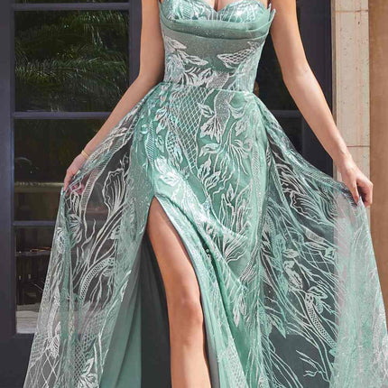 Ladivine CB129 Long Strapless Glitter Printed Fitted Mermaid Gown