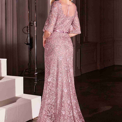 Ladivine CB149 Dress Lace Embellished Bell Sleeve Sheath Gown