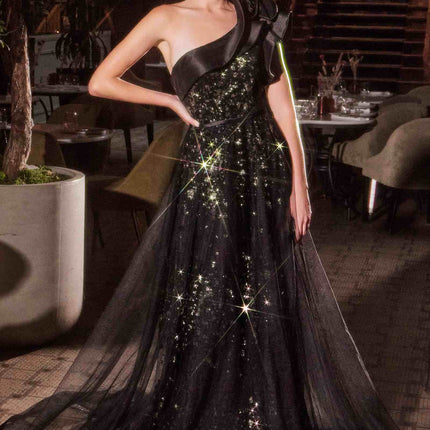Ladivine CB157 Dress One Shoulder Black Ball Gown