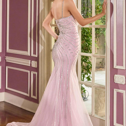 Ladivine CB167 Fitted Radiant Beadwork Scoop Neckline Dress Oversized Bow Train