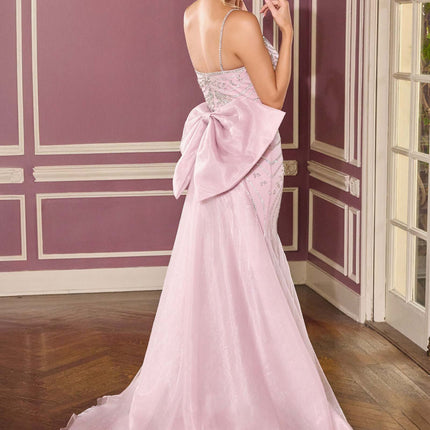 Ladivine CB167 Fitted Radiant Beadwork Scoop Neckline Dress Oversized Bow Train