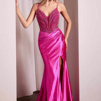 Ladivine CC0238 Dress Pearl Embellished Stretch Satin Glimmering Gown