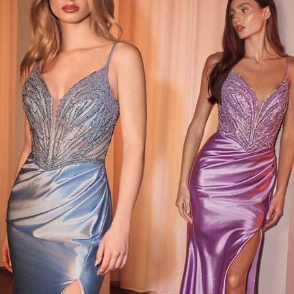 Ladivine CC0238 Dress Pearl Embellished Stretch Satin Glimmering Gown