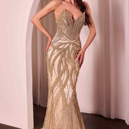 Ladivine CC0688 Dress Pearl and Crystal Strapless Fitted Gown