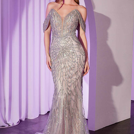 Ladivine CC0689 Dress Off The Shoulder Crystal Embellished Gown