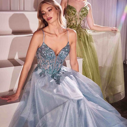 Ladivine CC0881 Dress A-Line Layered Tulle Gown & Lace Embellished Bodice