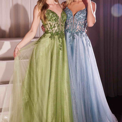 Ladivine CC0881 Dress A-Line Layered Tulle Gown & Lace Embellished Bodice