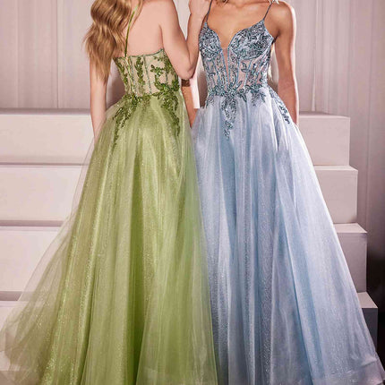 Ladivine CC0881 Dress A-Line Layered Tulle Gown & Lace Embellished Bodice