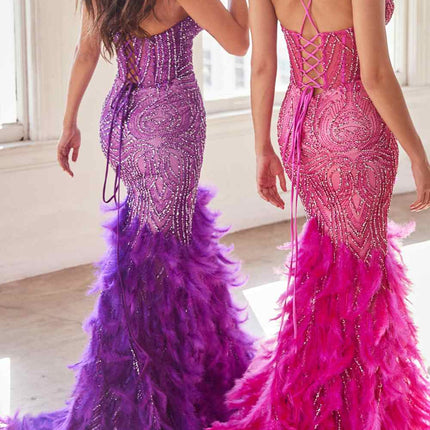 Ladivine CC2308 Long Fully Embellished and Feather Mermaid Gown