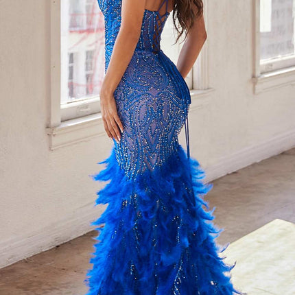 Ladivine CC2308 Long Fully Embellished and Feather Mermaid Gown