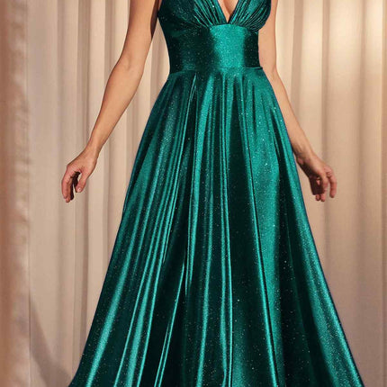 Ladivine CC2349 Long Glitter Stretch Satin A-Line Evening Gown
