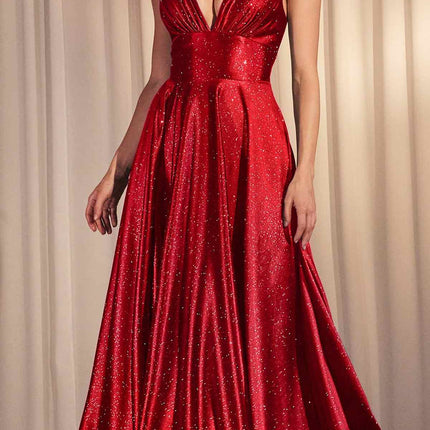 Ladivine CC2349 Long Glitter Stretch Satin A-Line Evening Gown