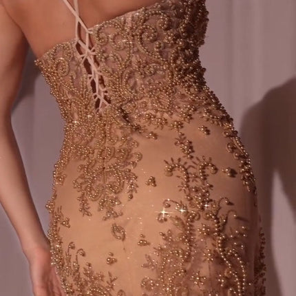 Ladivine CC2403 Dress Pearl & Lace Embellished Fit & Flare Gown