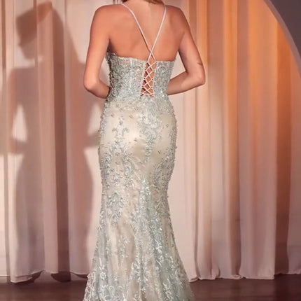 Ladivine CC2403 Dress Pearl & Lace Embellished Fit & Flare Gown