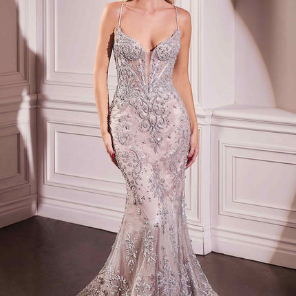 Ladivine CC2403 Dress Pearl & Lace Embellished Fit & Flare Gown