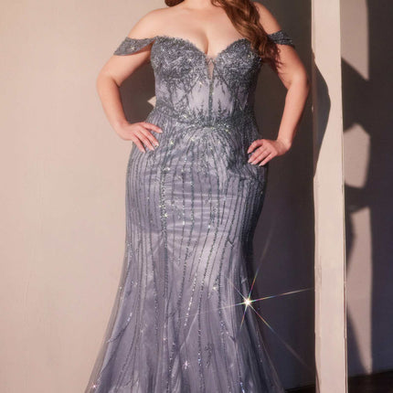Ladivine CC341C Off The Shoulder Beaded Curve Gown