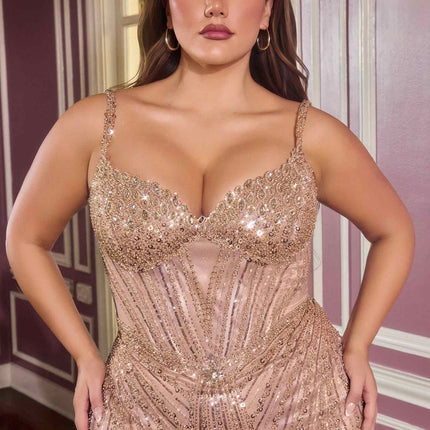 Ladivine CC398C Dress Strapless Beaded Fitted Plus Size Prom Gown