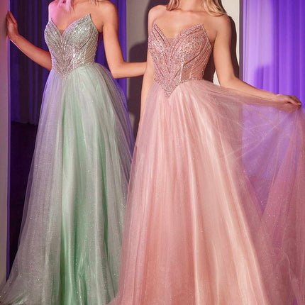 Ladivine CC415 Dress Strapless Beaded Tulle Ball Gown