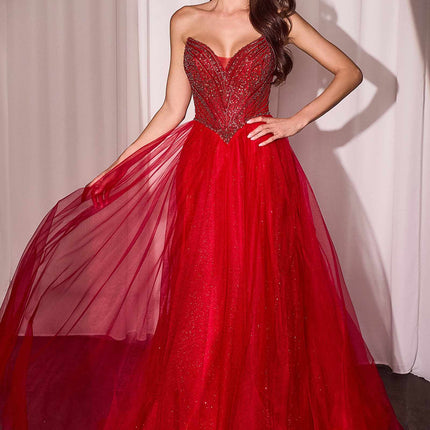 Ladivine CC415 Dress Strapless Beaded Tulle Ball Gown