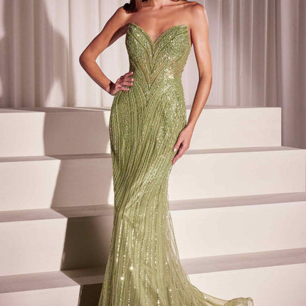 Ladivine CC416 Dress Sequin Strapless Fitted Gown