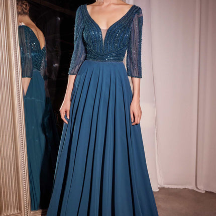 Ladivine CC446 Three Quarter Sleeve Beaded Chiffon Dress