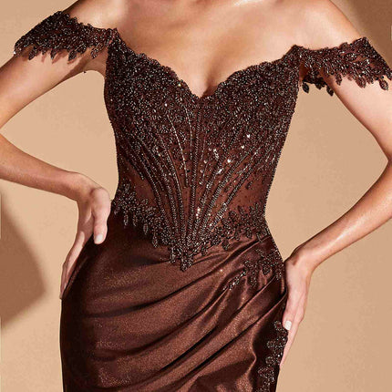 Ladivine CC456 Glitter Satin Strech Fitted Evening Gown