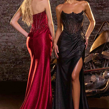 Ladivine CC463 Strapless Sweetheart Fitted Satin Skirt Gown