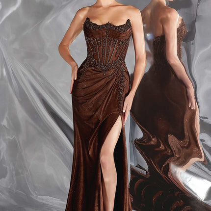 Ladivine CC463 Strapless Sweetheart Fitted Satin Skirt Gown