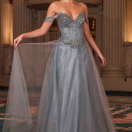 Ladivine CC471 Off Shoulder Glitter Tulle Corset Bodice A-line Ball Gown