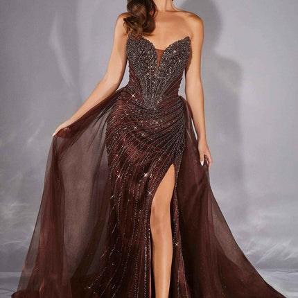 Ladivine CC492 Captivating Beaded Detachable Tulle Overskirt Fitted Gown