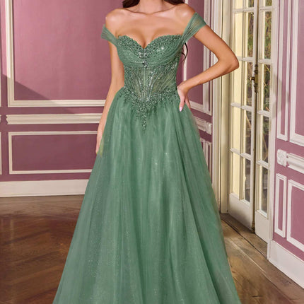 Ladivine CC493 Regal Off the Shoulder Soft Tulle Straps Ball Gown