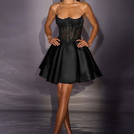 Ladivine CC502 Fit and Flare Crystal and Beaded Mini Dress