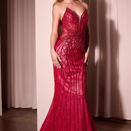 Ladivine CC6018 Long Strapless Rhinestone Embellished Mermaid Gown