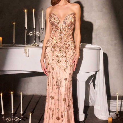 Ladivine CC8271 Red Carpet Glamour Crystal Embellished Fitted Gown