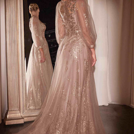 Ladivine CD0102 Dress Long Sleeve Layered Tulle A-Line Gown