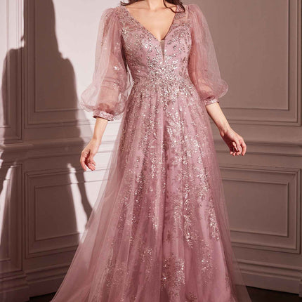 Ladivine CD0102 Dress Long Sleeve Layered Tulle A-Line Gown