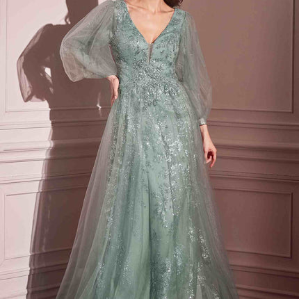 Ladivine CD0102 Dress Long Sleeve Layered Tulle A-Line Gown