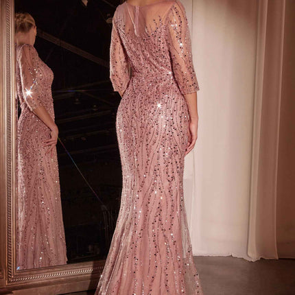 Ladivine CD0105 Long Sleeve Sequin Mermaid Gown