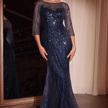Ladivine CD0105 Long Sleeve Sequin Mermaid Gown