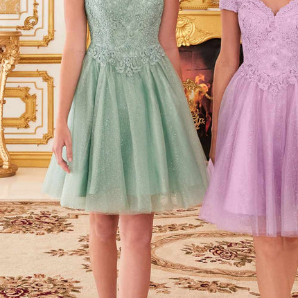 Cinderella Divine CD0132 Short A-Line Dress Off The Shoulder Glitter Tulle Skirt