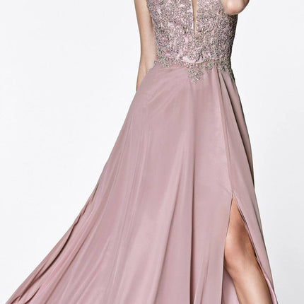 CLEARANCE - Cinderella Divine CD0133 Floor Length A-Line Chiffon Gown (Size M)