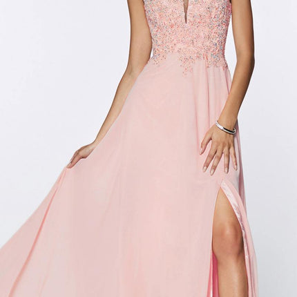 CLEARANCE - Cinderella Divine CD0133 Floor Length A-Line Chiffon Gown (Size M)