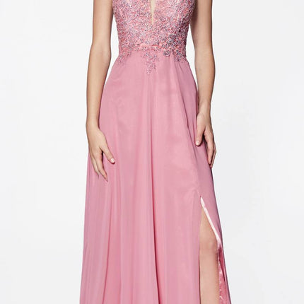 CLEARANCE - Cinderella Divine CD0133 Floor Length A-Line Chiffon Gown (Size M)
