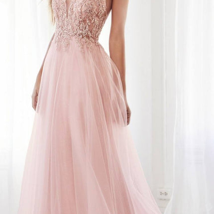 Cinderella Divine CD0154 Long Dress Beaded Applique Bodice Layered Tulle Skirt