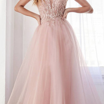 Cinderella Divine CD0154 Long Dress Beaded Applique Bodice Layered Tulle Skirt