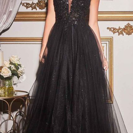 Cinderella Divine CD0154 Long Dress Beaded Applique Bodice Layered Tulle Skirt